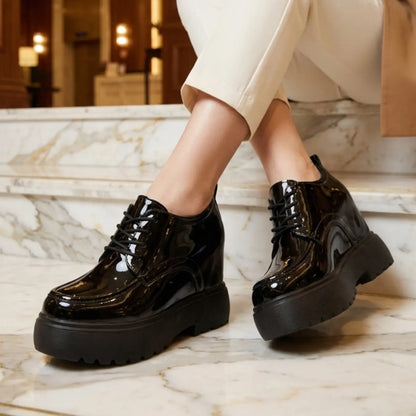 Ondra 12cm height increasing cowhide leather glossy shoes for women - Lucimora