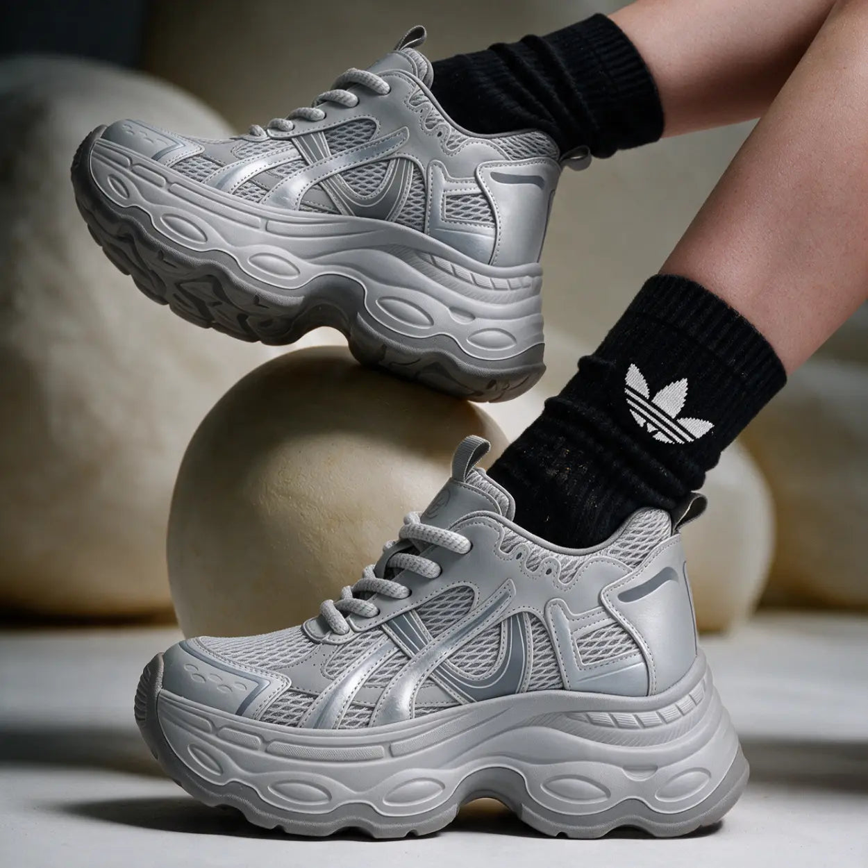 Onyra Women's Chunky Platform Sneakers | 10cm Hidden Heel Height Increasing Shoes | Lucimora