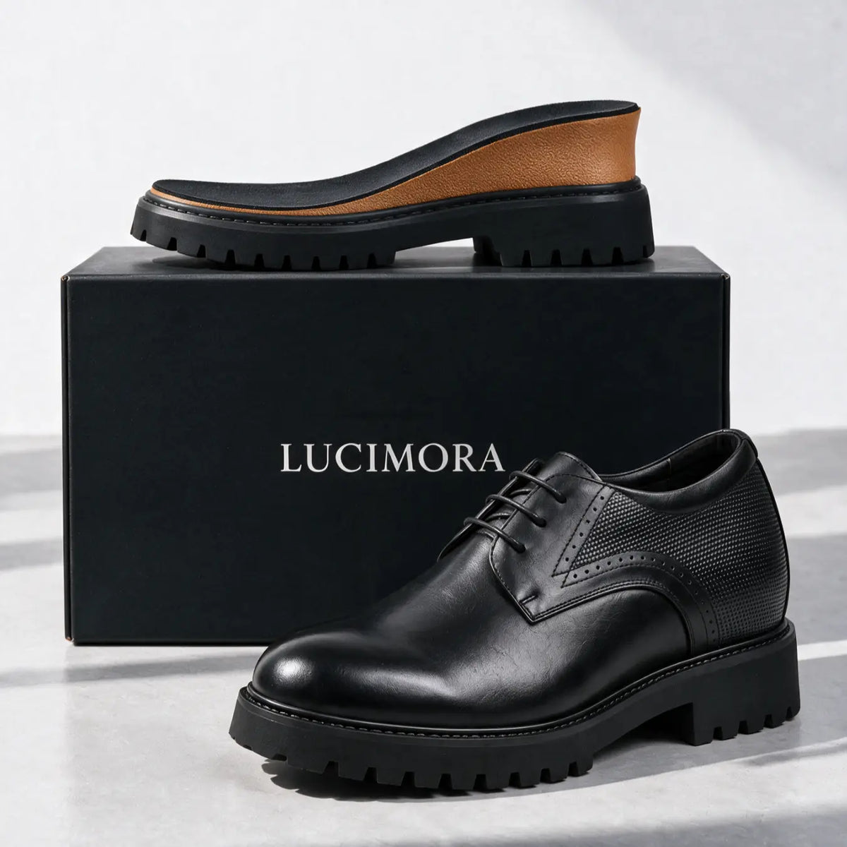 Ovrin 2.0 (11cm Height Increase) | Elevator Leather Formal Shoes | Lucimora - black