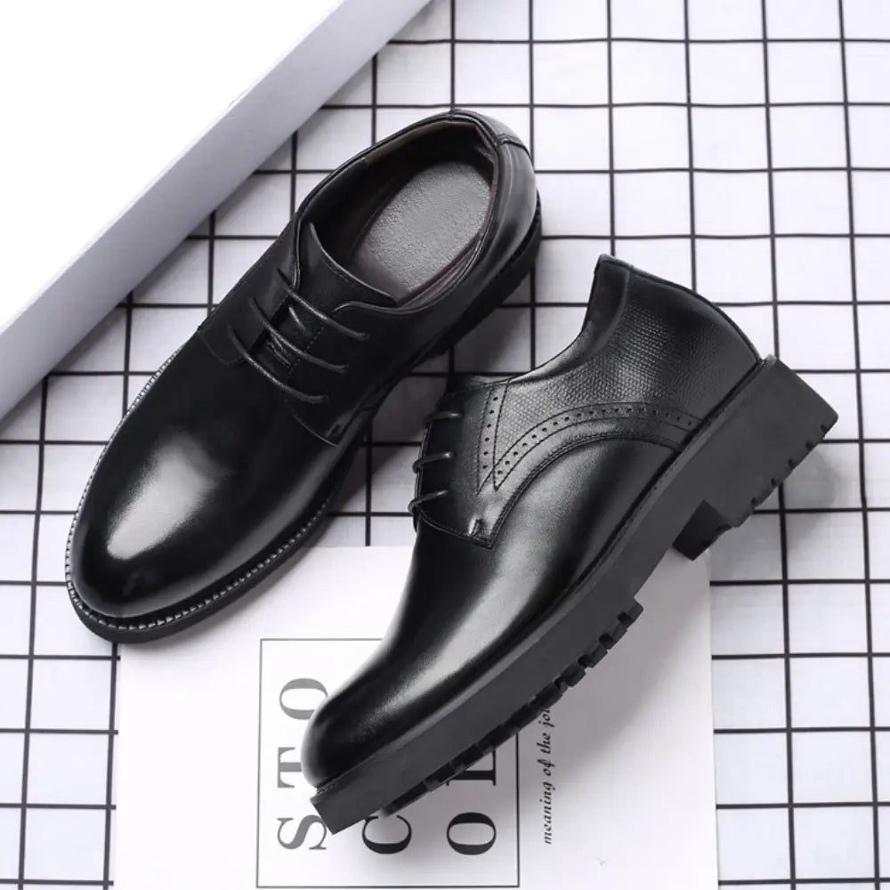 ovrin 8cm height increasing leather dress black shoes for men
