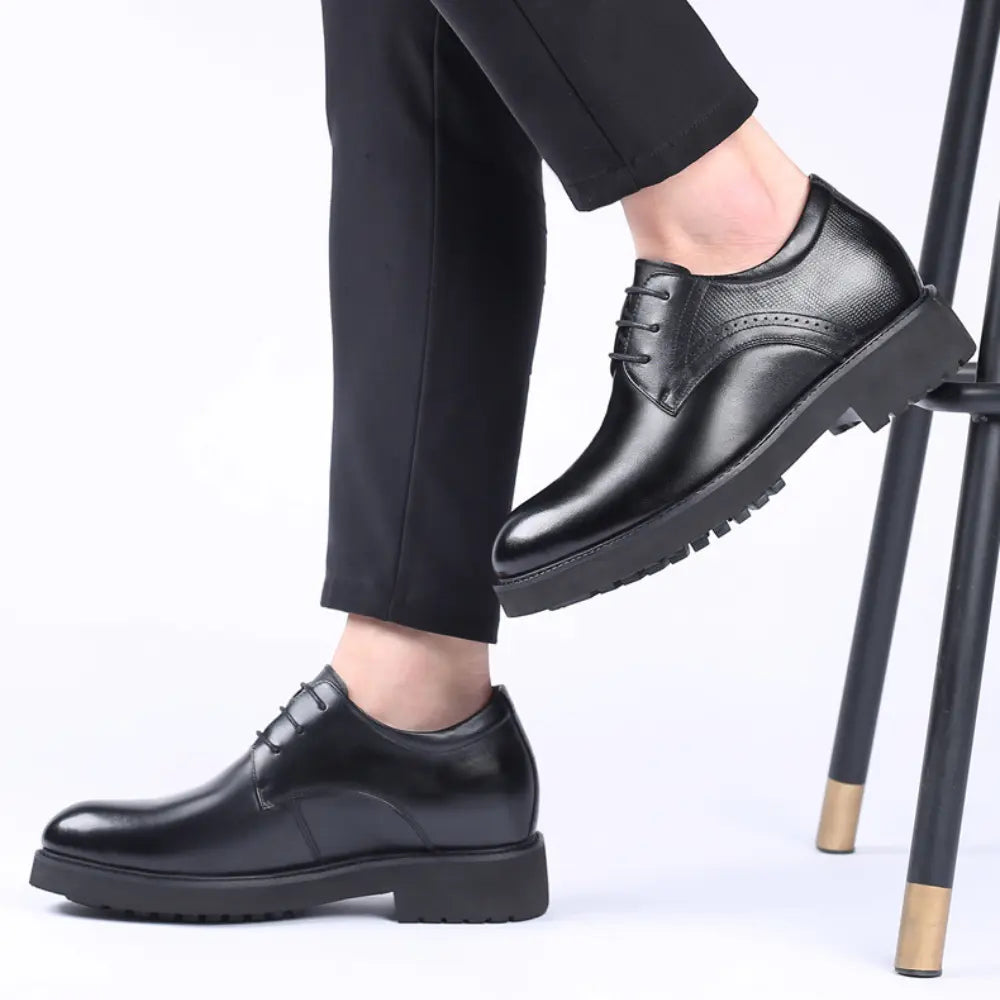 ovrin 8cm height increasing leather dress black shoes for men