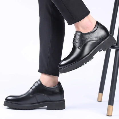 ovrin 8cm height increasing leather dress black shoes for men