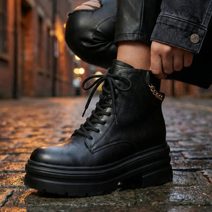 Ravena 11cm (4.3" inches) height increasing cowhide leather boots for women from Lucimora 