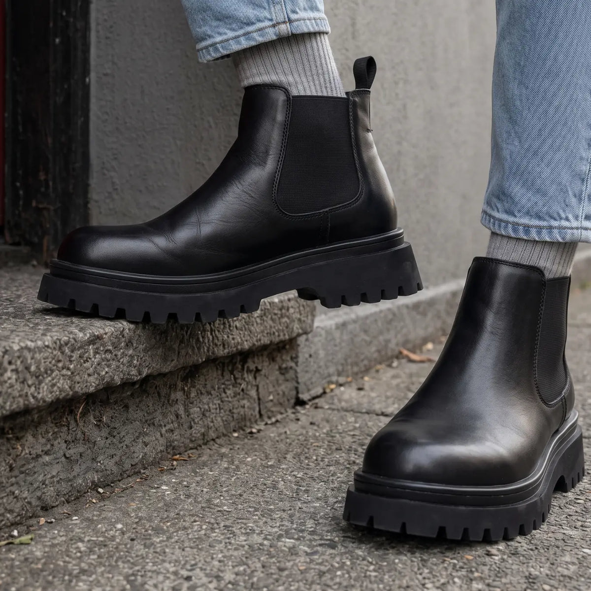 Ravenor Men's 9cm Elevator Chelsea Boots | Chunky Lug Sole Slip-On Height Increasing Shoes | Lucimora - black
