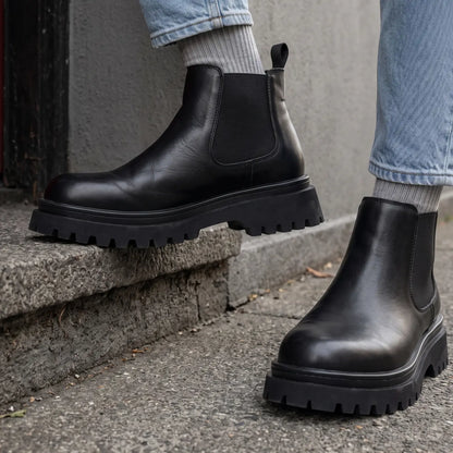Ravenor Men's 9cm Elevator Chelsea Boots | Chunky Lug Sole Slip-On Height Increasing Shoes | Lucimora - black