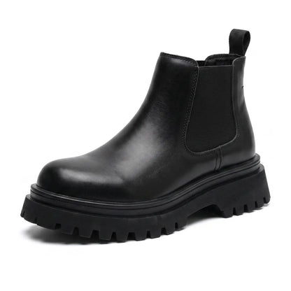 Ravenor Men's 9cm Elevator Chelsea Boots | Chunky Lug Sole Slip-On Height Increasing Shoes | Lucimora - black
