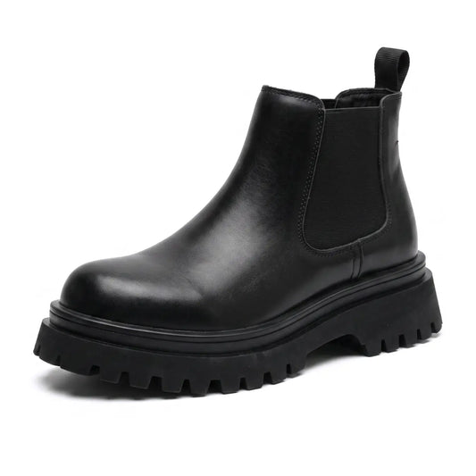 Ravenor Men's 9cm Elevator Chelsea Boots | Chunky Lug Sole Slip-On Height Increasing Shoes | Lucimora - black