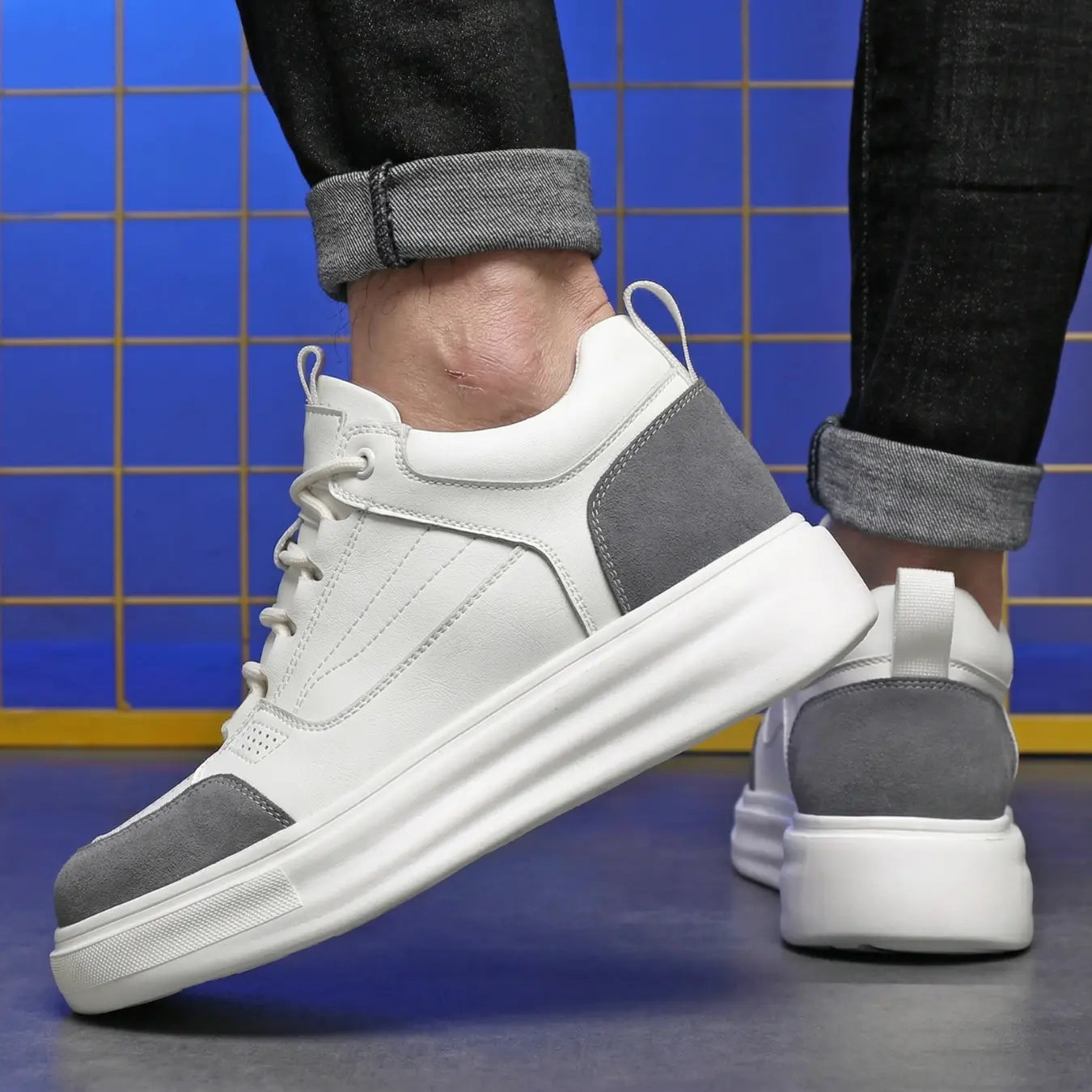 Ravik 8cm height increasing mid-top leather sneakers for men - Lucimora