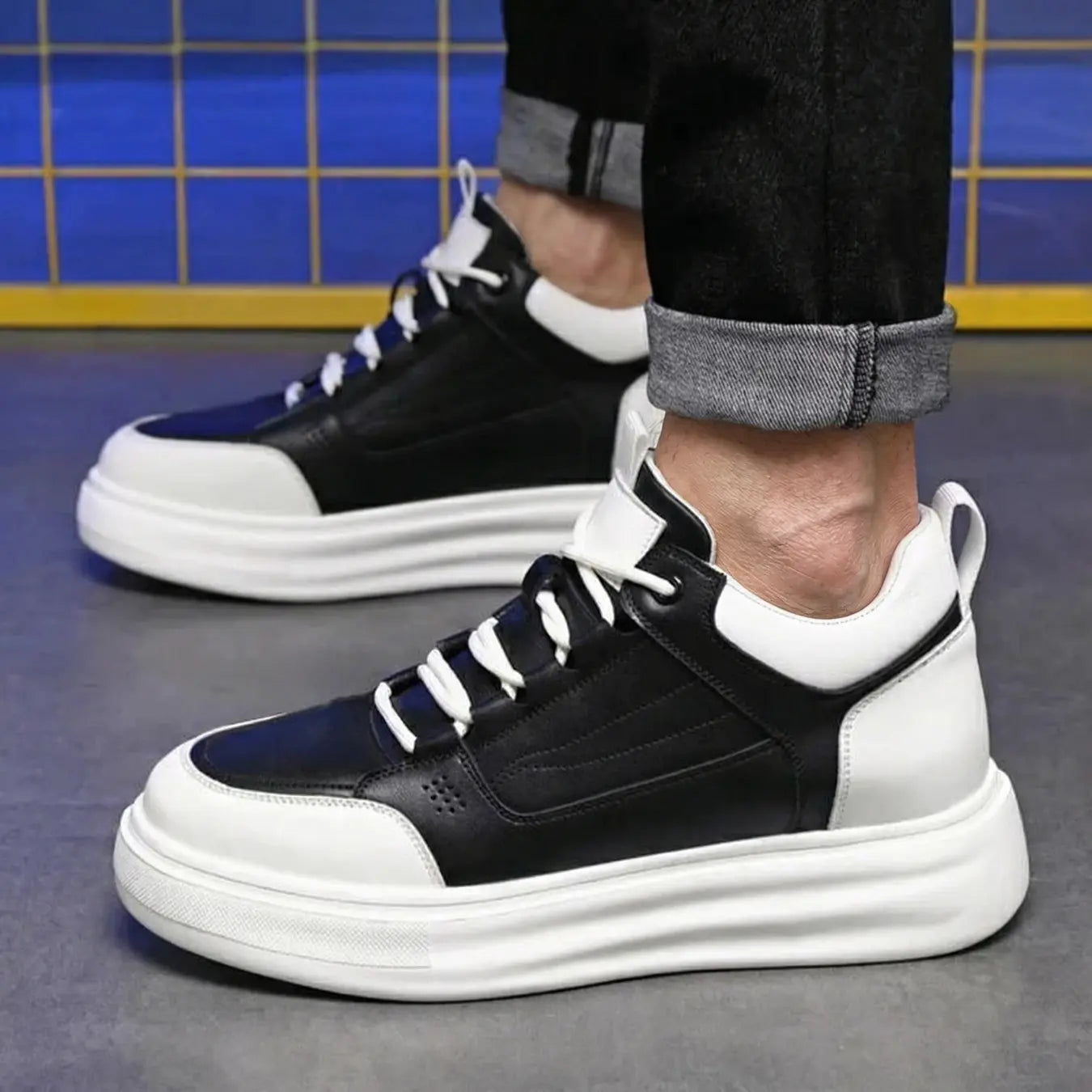 Ravik 8cm height increasing mid-top leather sneakers for men - Lucimora
