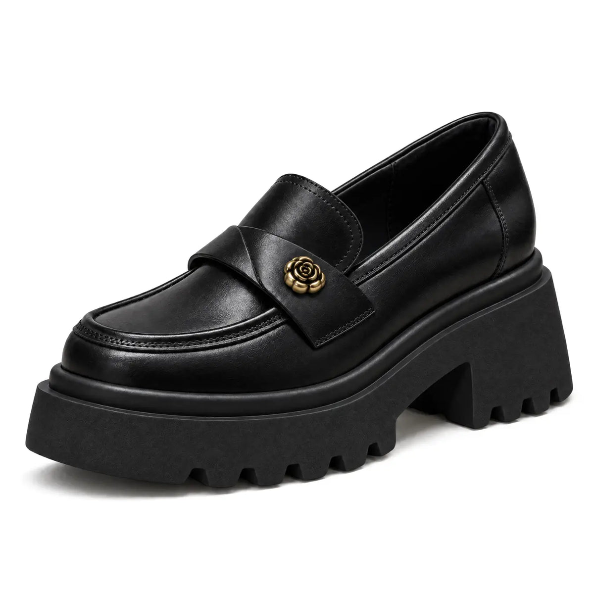 Roselle Women’s 10cm Elevator Loafers | Cowhide Leather Chunky Platform Height Increasing Shoes | Lucimora - black