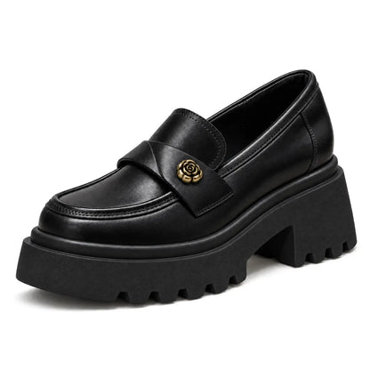 Roselle Women’s 10cm Elevator Loafers | Cowhide Leather Chunky Platform Height Increasing Shoes | Lucimora - black