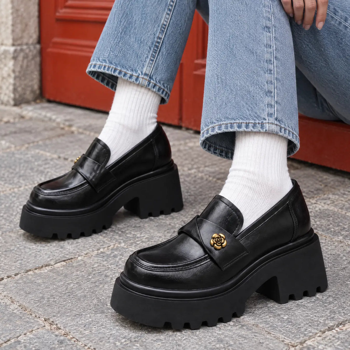 Roselle Women’s 10cm Elevator Loafers | Cowhide Leather Chunky Platform Height Increasing Shoes | Lucimora - black