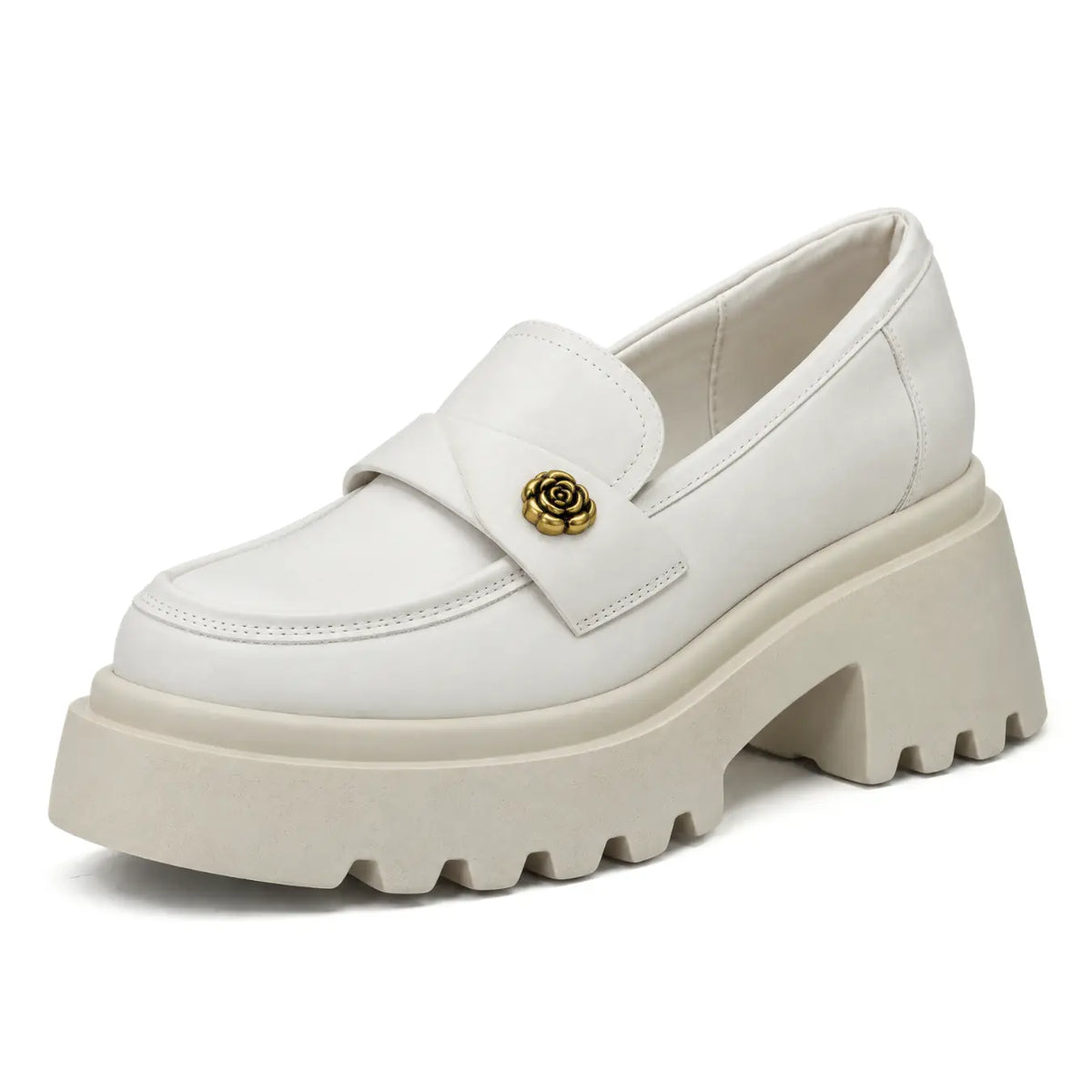 Roselle Women’s 10cm Elevator Loafers | Cowhide Leather Chunky Platform Height Increasing Shoes | Lucimora - white