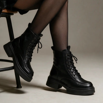 Rovna 8cm height increasing cowhide leather boots for women