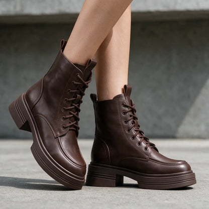 Rovna 8cm height increasing cowhide leather boots for women