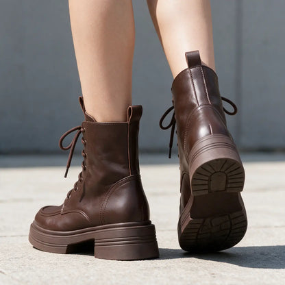 Rovna 8cm height increasing cowhide leather boots for women