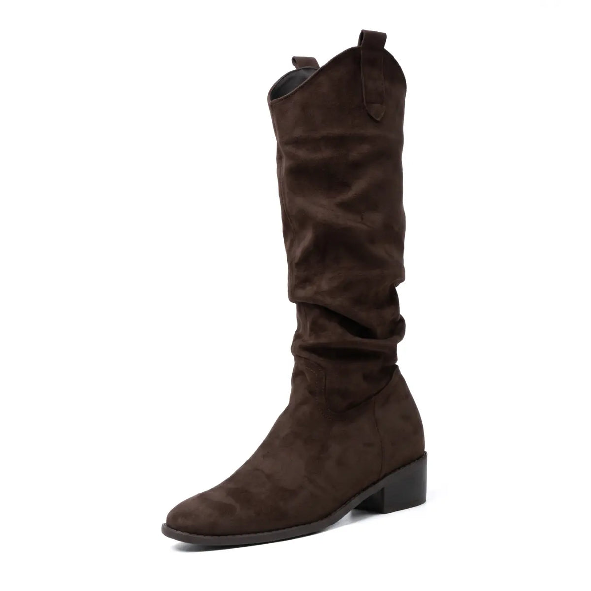 Sedona Women’s 8cm Elevator Boots | Cowhide Suede Western-Inspired Slouch Height Increasing Boots | Lucimora - brown