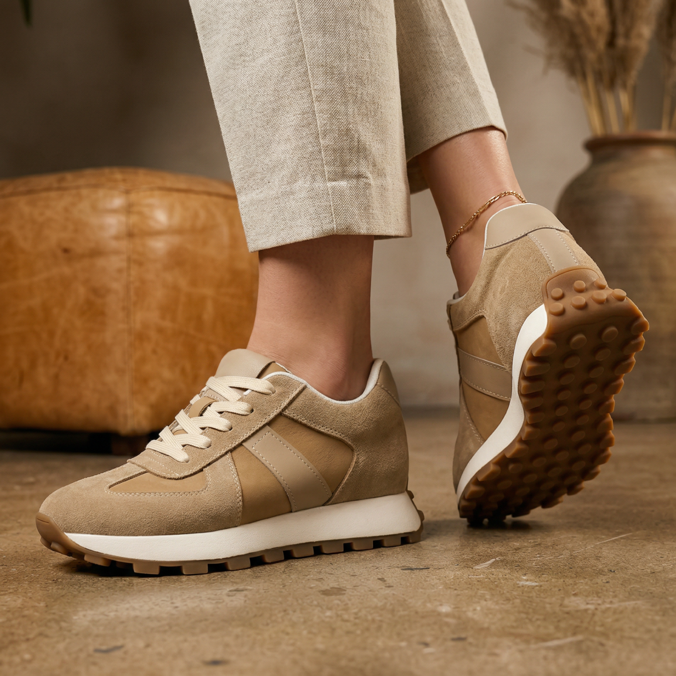 Sentry 9cm (3.5" inches) height increasing leather sneakers for women - lucimora
