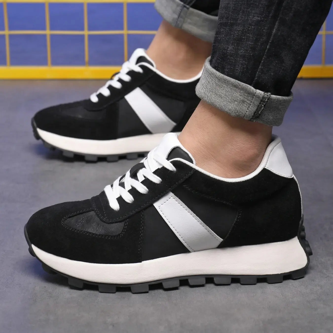 Sentry 9cm (3.5" inches) leather height increasing sneakers for men - Lucimora