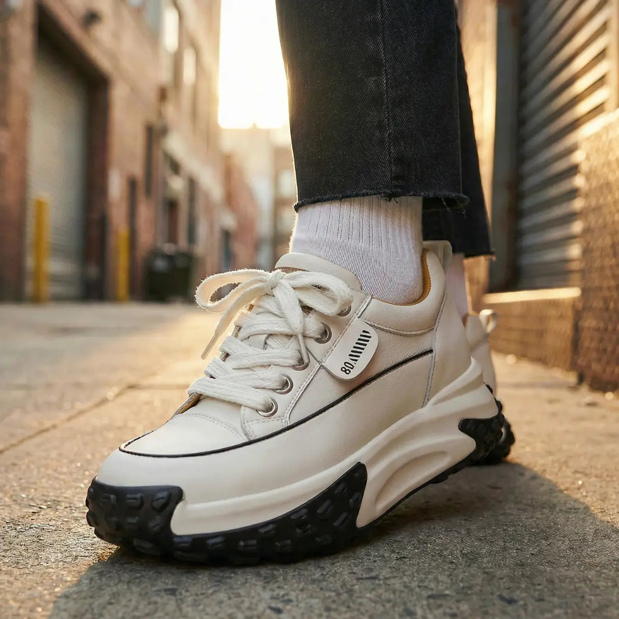 Serina 9cm (3.5" inches) height increasing elevator leather sneakers for women from Lucimora 