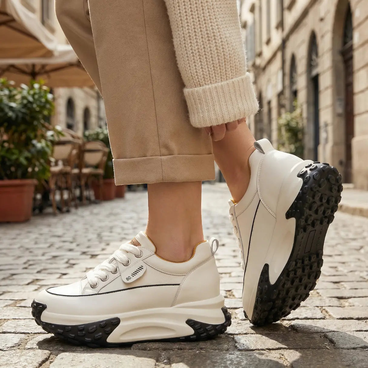 Serina 9cm (3.5" inches) height increasing elevator leather sneakers for women from Lucimora 