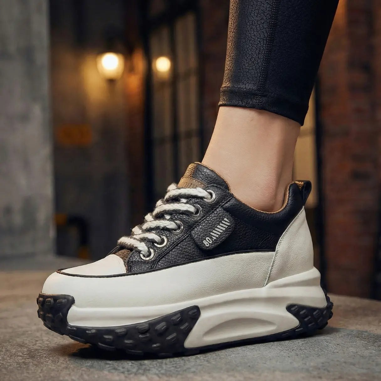 Serina 9cm (3.5" inches) height increasing elevator leather sneakers for women from Lucimora 