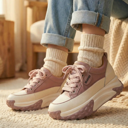 Serina 9cm (3.5" inches) height increasing elevator leather sneakers for women from Lucimora 