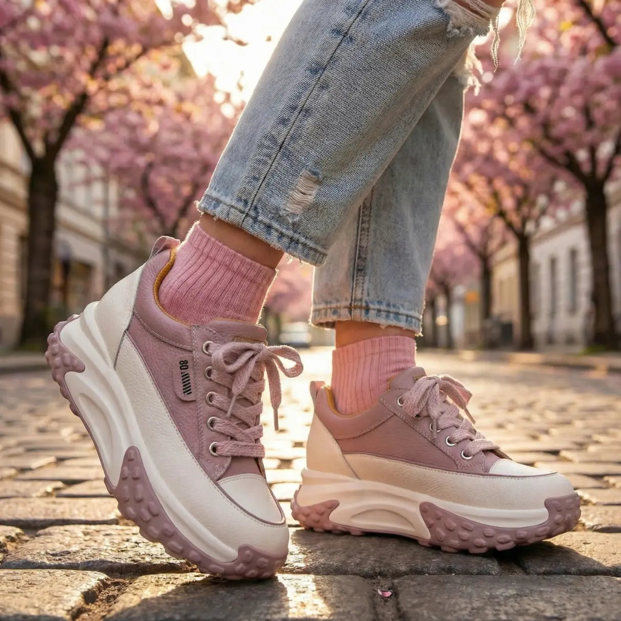 Serina 9cm (3.5" inches) height increasing elevator leather sneakers for women from Lucimora 