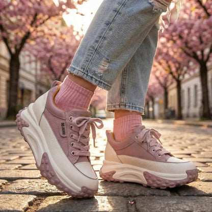 Serina 9cm (3.5" inches) height increasing elevator leather sneakers for women from Lucimora 