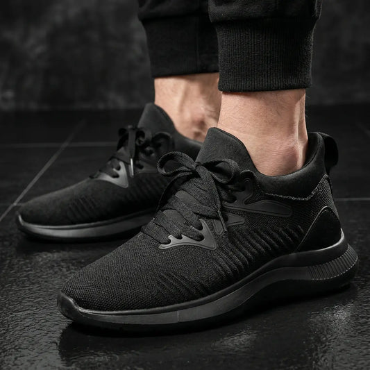 Shadow Noir 7cm height increasing athletic sneakers for men, in full black - Lucimora