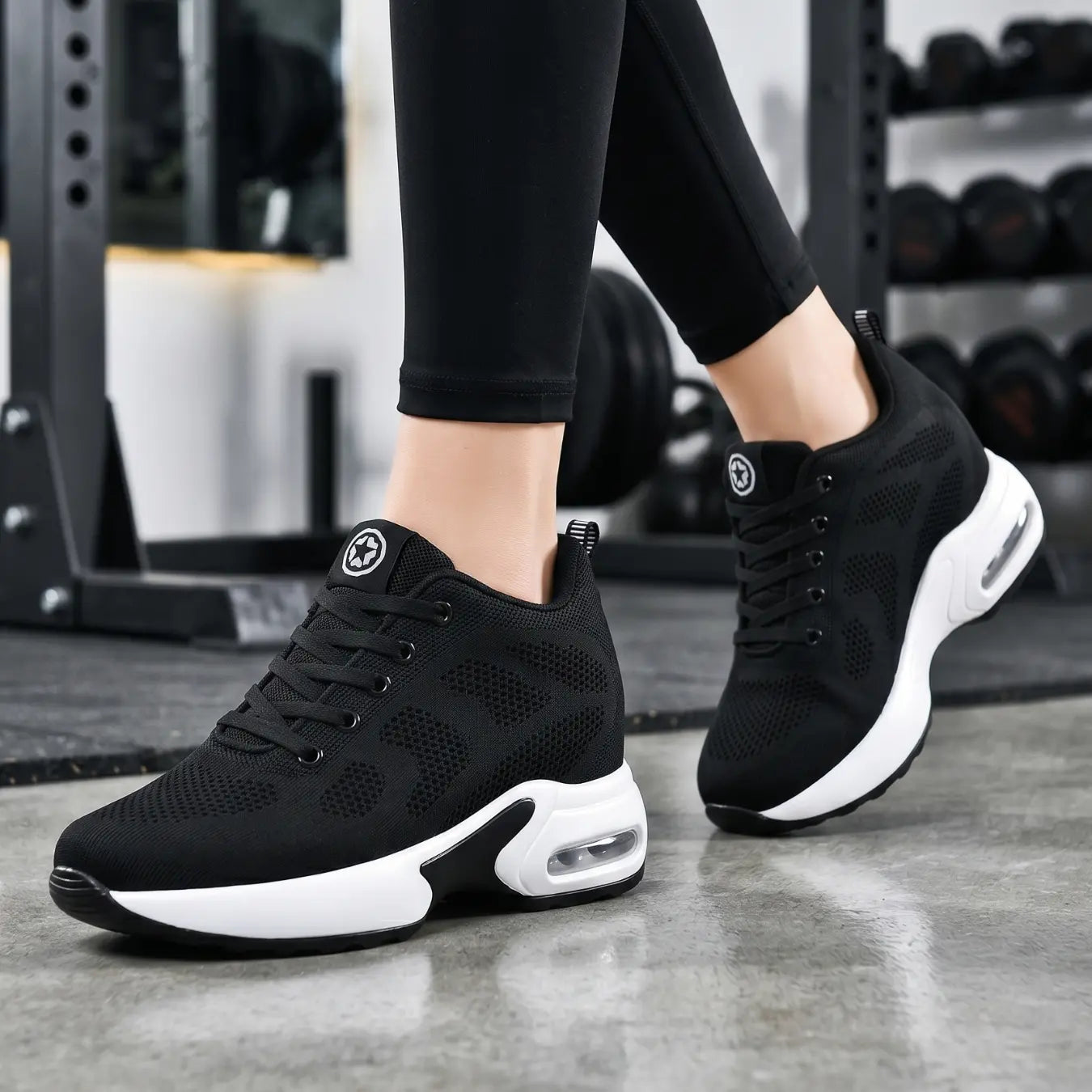 Starlight 9cm (3.5" inches) height increasing elevator athletic shoes for women - black