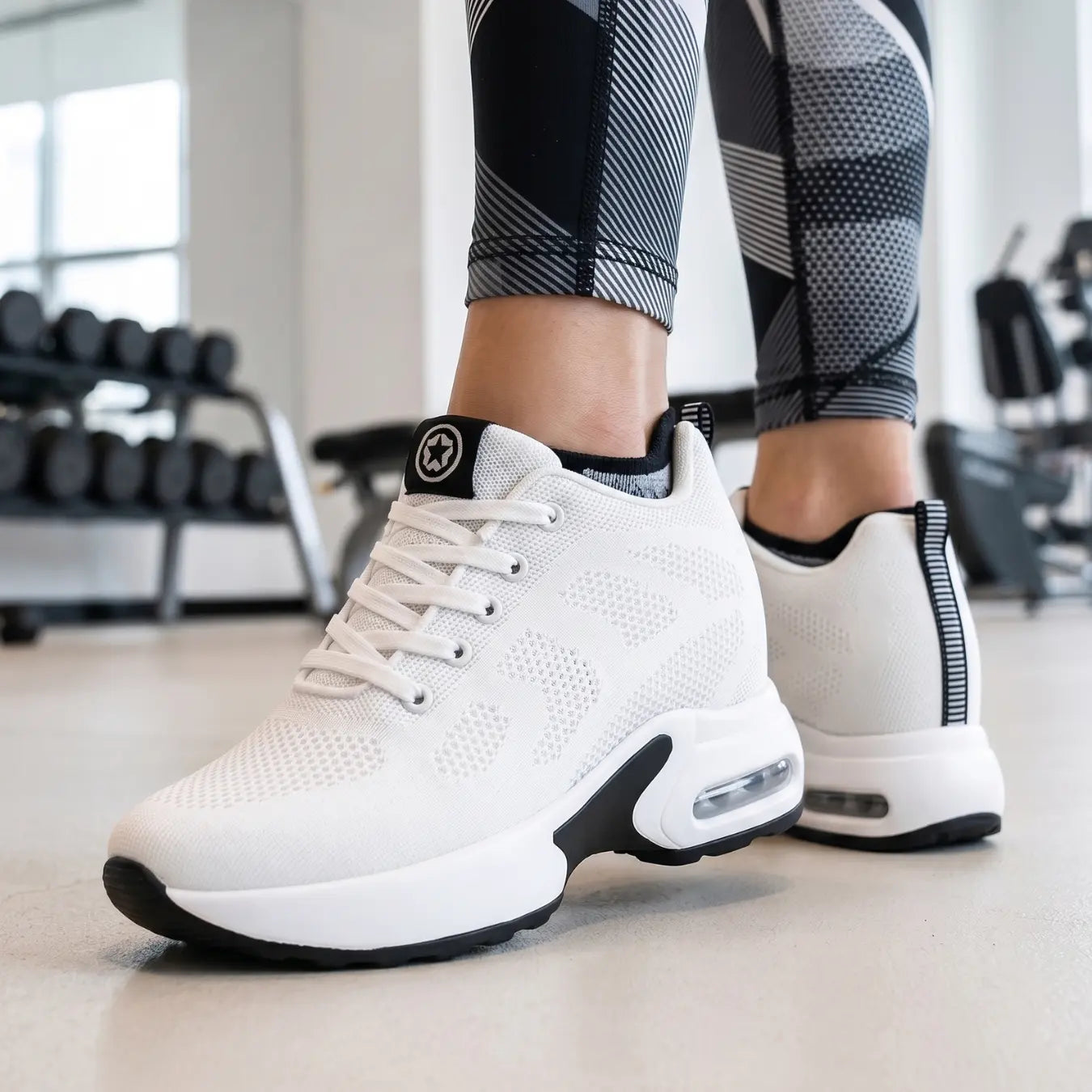 Starlight 9cm (3.5" inches) height increasing elevator athletic shoes for women - white