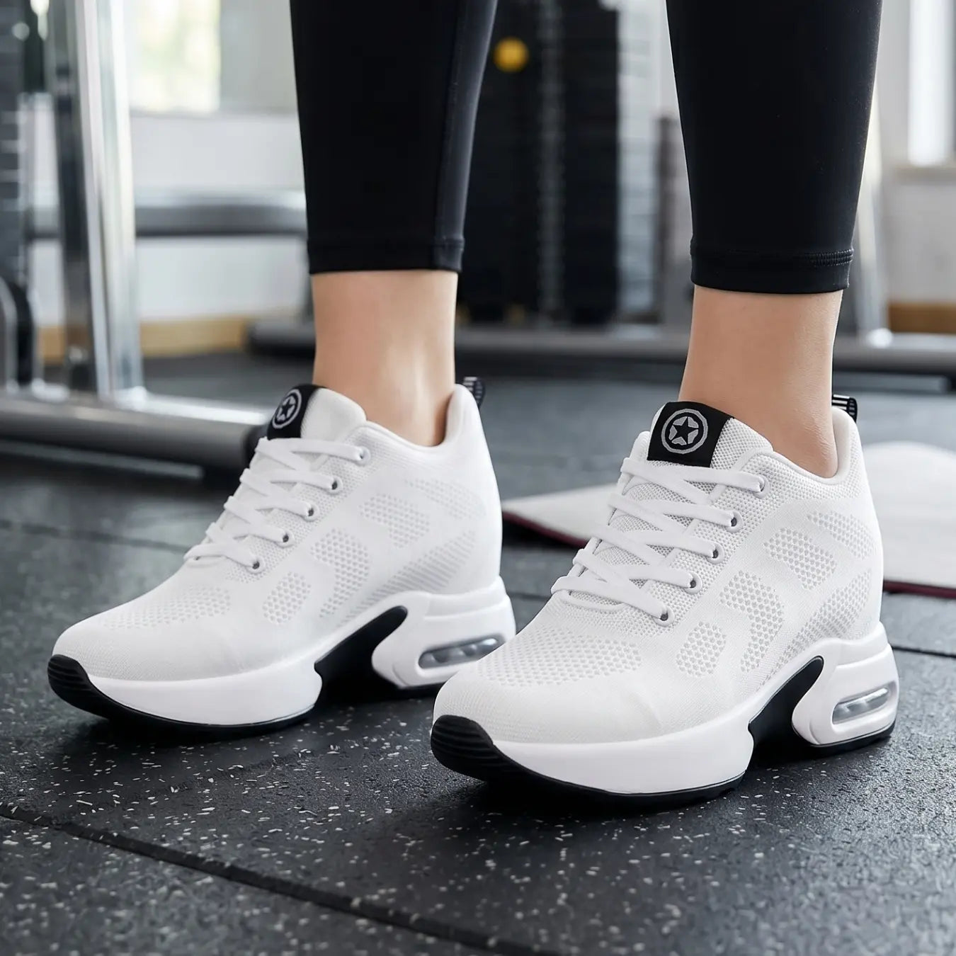 Starlight 9cm (3.5" inches) height increasing elevator athletic shoes for women - white