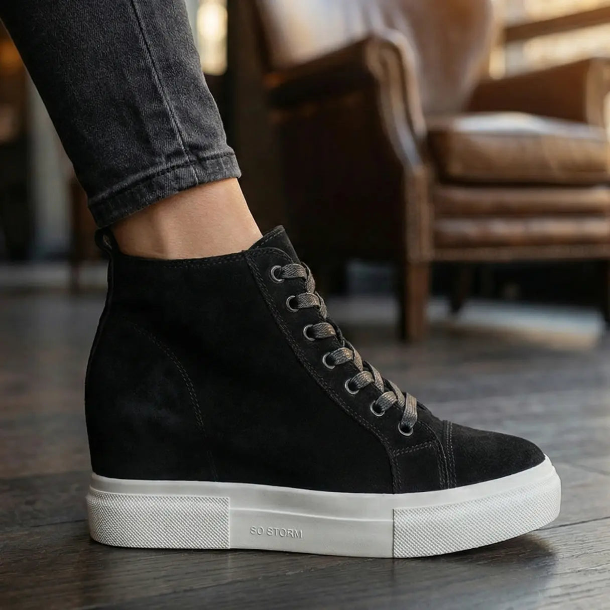 Storm 10cm (3.9" inches) height increasing elevator suede leather boots for women from Lucimora