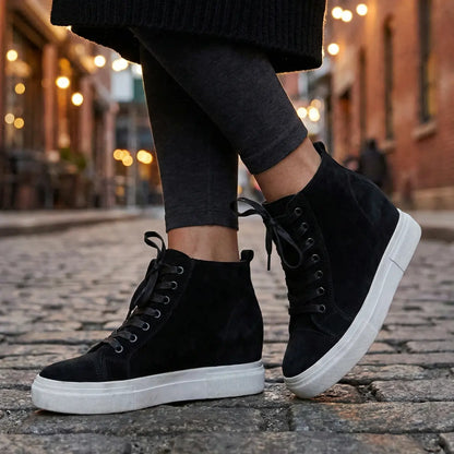 Storm 10cm (3.9" inches) height increasing elevator suede leather boots for women from Lucimora