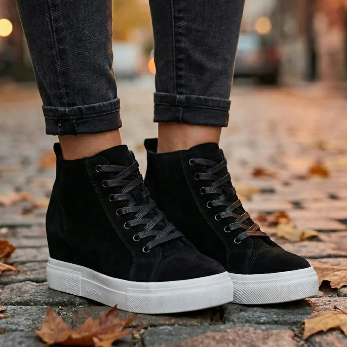 Storm 10cm (3.9" inches) height increasing elevator suede leather boots for women from Lucimora