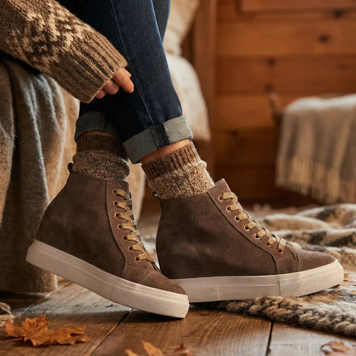 Storm 10cm (3.9" inches) height increasing elevator suede leather boots for women from Lucimora