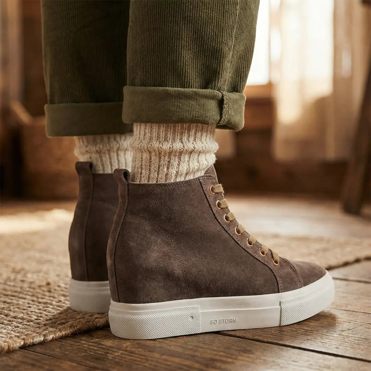 Storm 10cm (3.9" inches) height increasing elevator suede leather boots for women from Lucimora