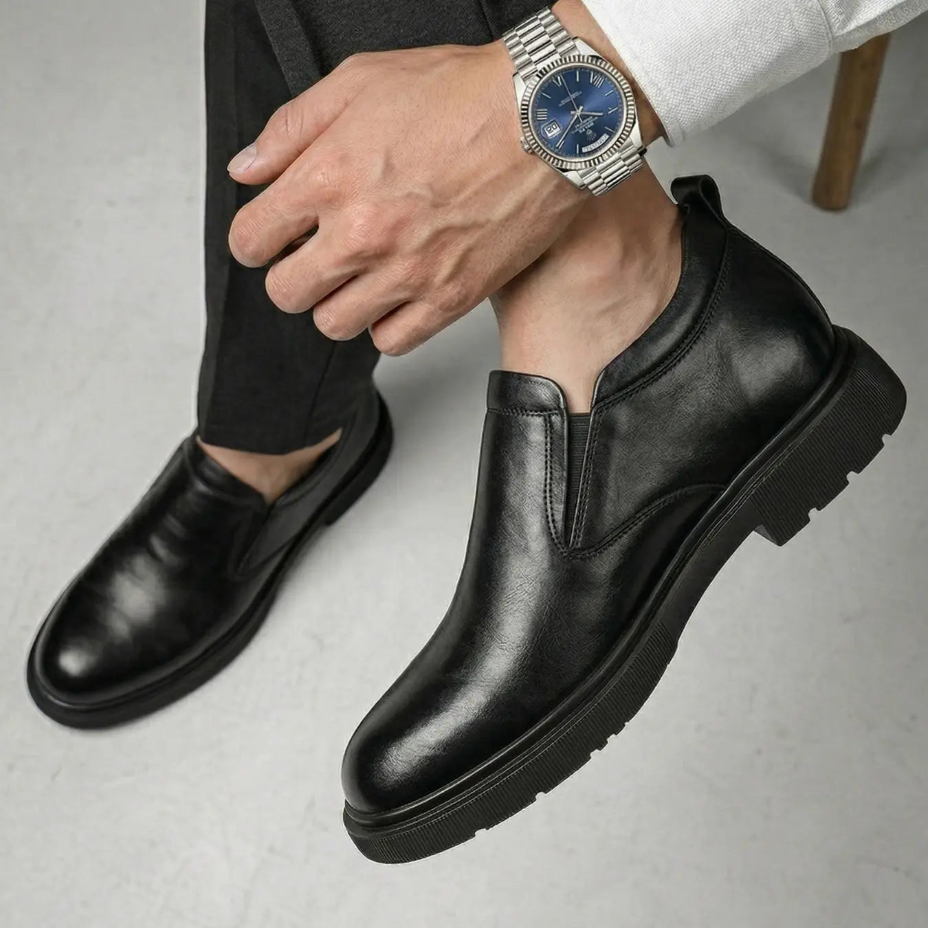 Svetv 8cm height increasing leather slip-on shoes for men - Lucimora