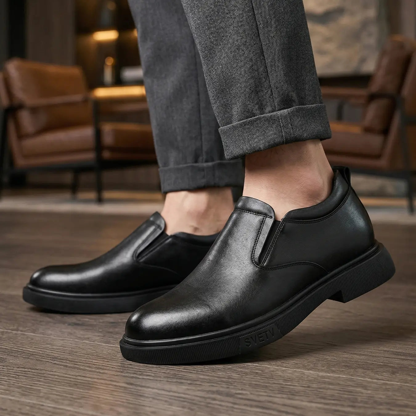 Svetv 8cm height increasing leather slip-on shoes for men - Lucimora