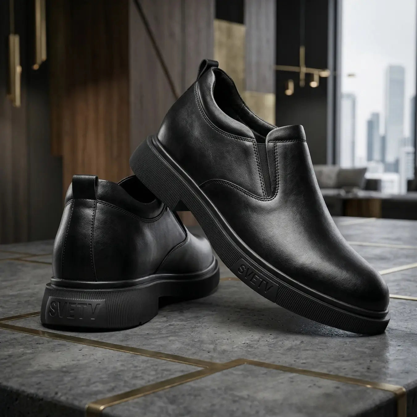 Svetv 8cm height increasing leather slip-on shoes for men - Lucimora