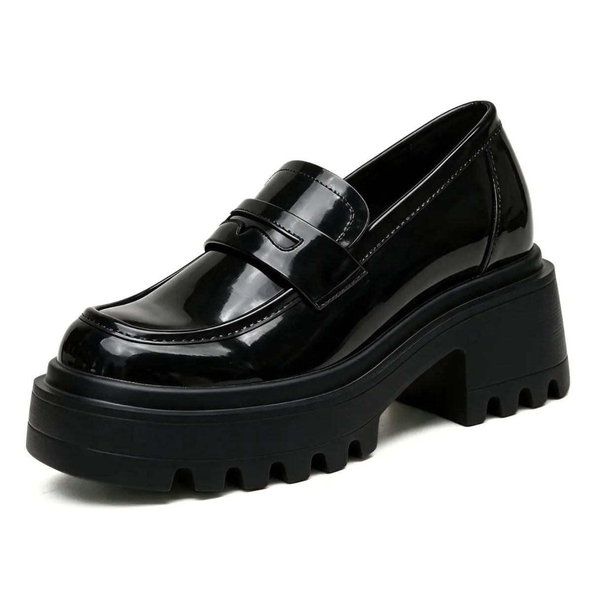 Valessia Women's 11cm Elevator Penny Loafers | Leather Block Heel Height Increasing Shoes | Lucimora - black