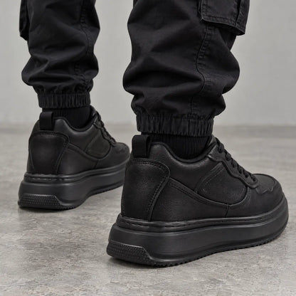 Valtier Men’s 8cm Elevator Sneakers | Chunky Platform Low-Top Cowhide Leather Height Increasing Shoes | Lucimora - black