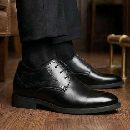 Vanguard 8cm height increasing cowhide leather formal dress shoe for men - black, LUCIMORA