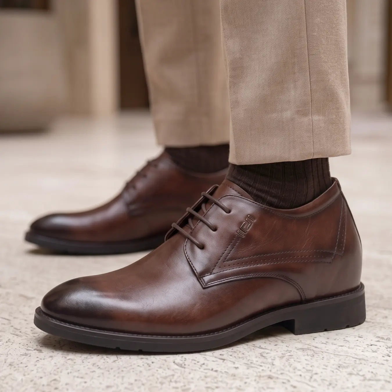 Vanguard 8cm height increasing cowhide leather formal dress shoe for men - brown, LUCIMORA