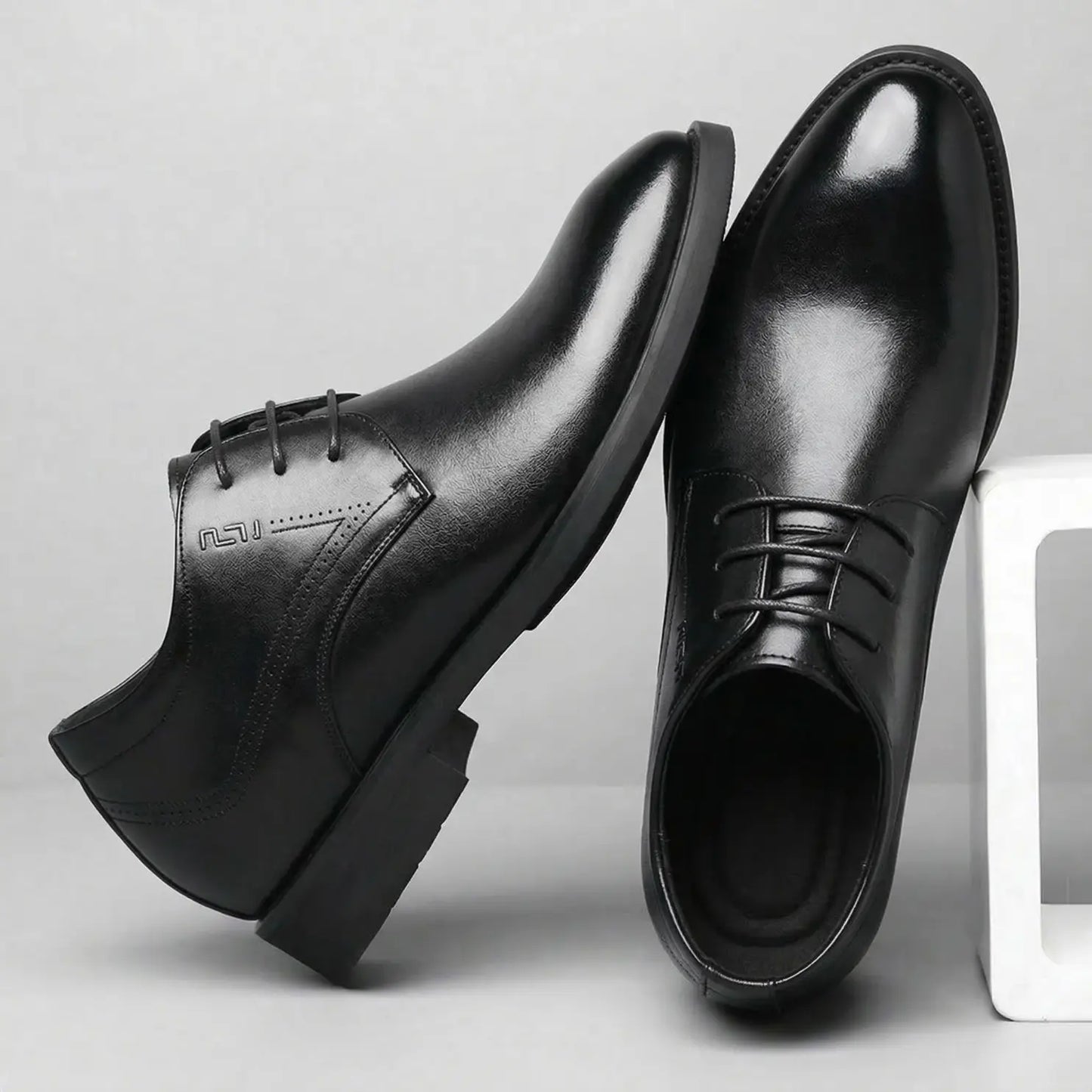 Vanguard 8cm height increasing cowhide leather formal dress shoe for men - black, LUCIMORA