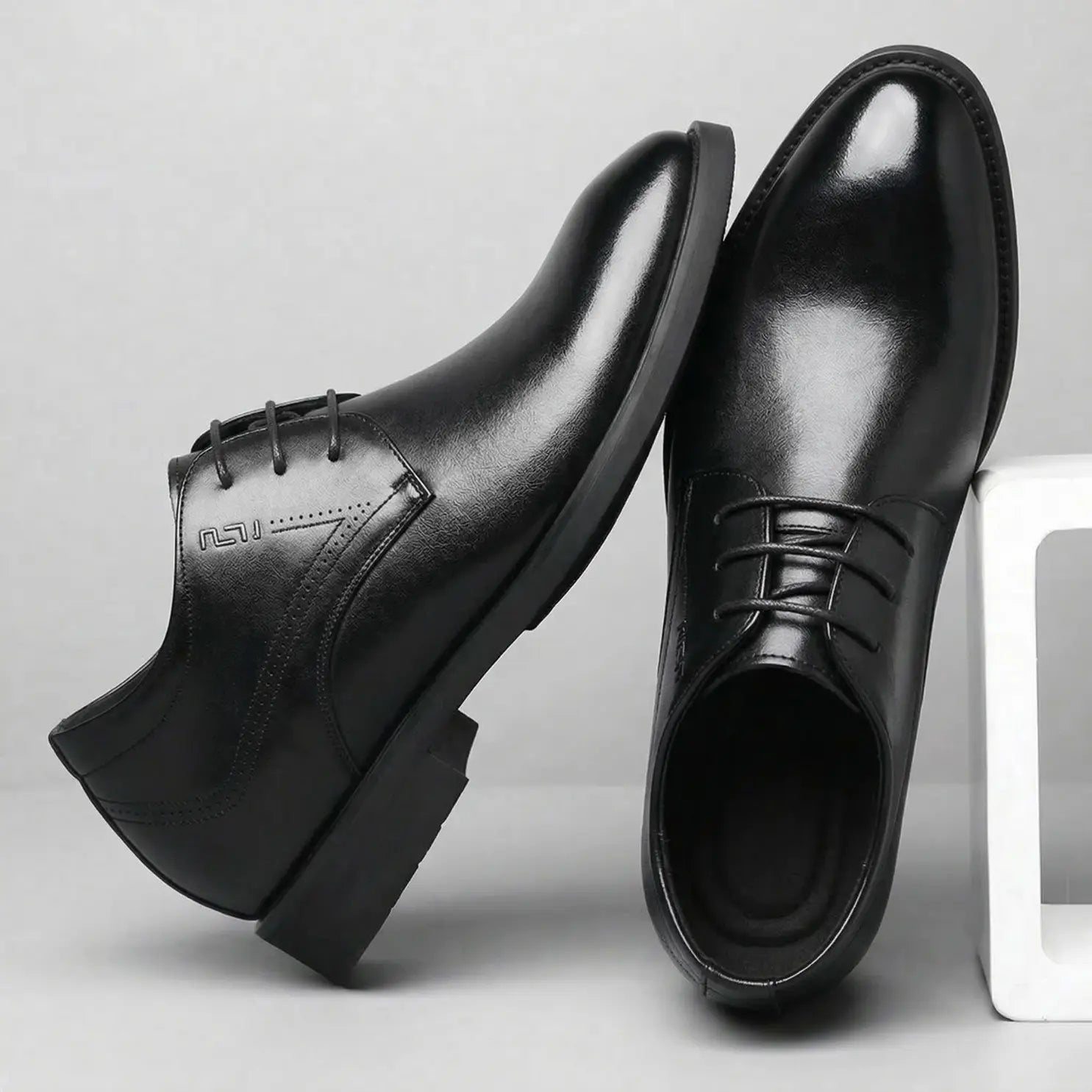 Vanguard 8cm height increasing cowhide leather formal dress shoe for men - black, LUCIMORA