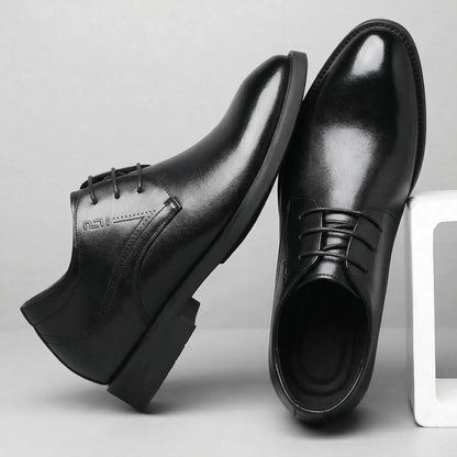 Vanguard 8cm height increasing cowhide leather formal dress shoe for men - black, LUCIMORA