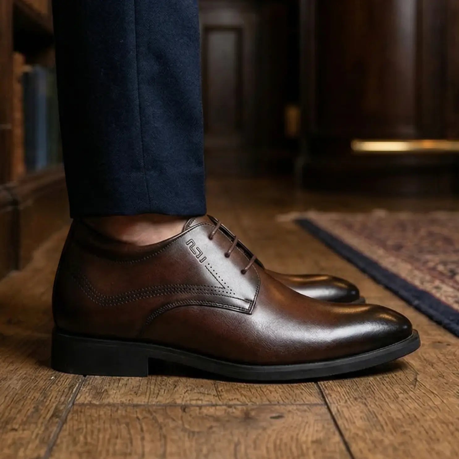 Vanguard 8cm height increasing cowhide leather formal dress shoe for men - brown, LUCIMORA