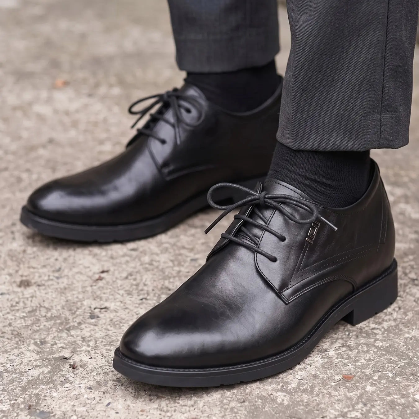 Vanguard 8cm height increasing cowhide leather formal dress shoe for men - black, LUCIMORA